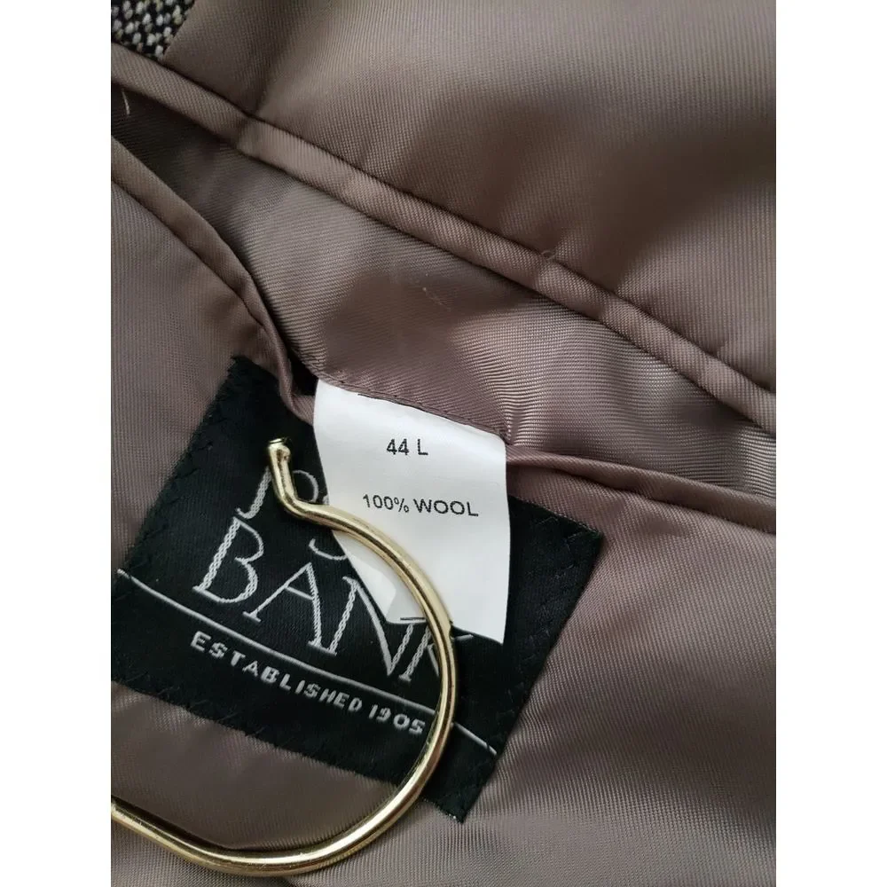 Jos A Bank 100% Wool Sport Coat Blazer Black White Tan 44L‎